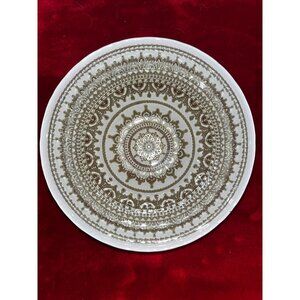 Turkish Round Gold and White Raised Lace Pattern Glass Bowl